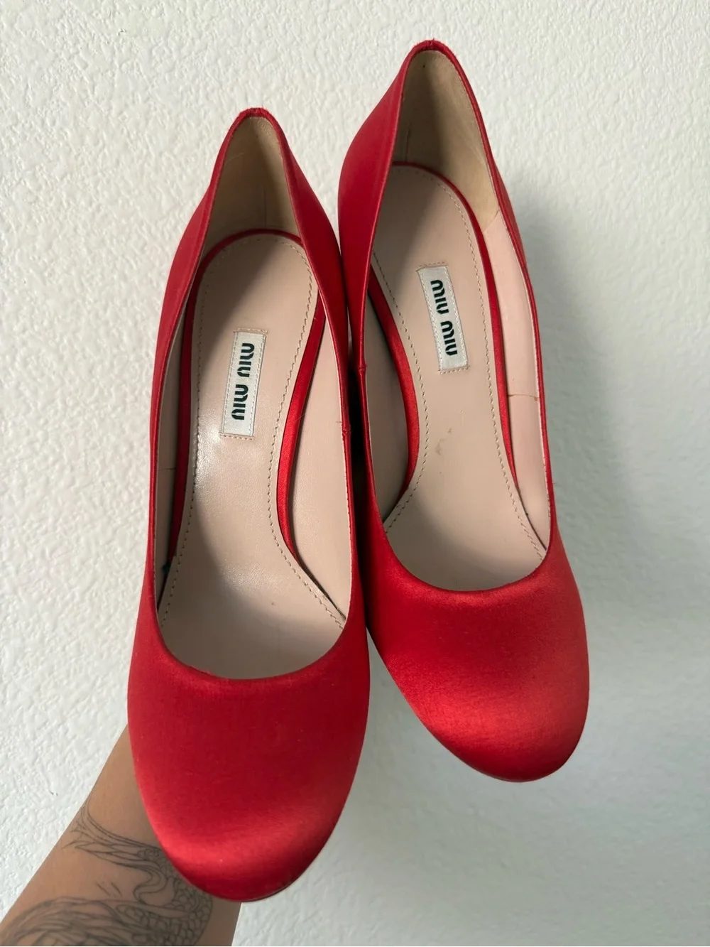 Miu Miu Red Satin Round Toe Stiletto Pumps size 39.5